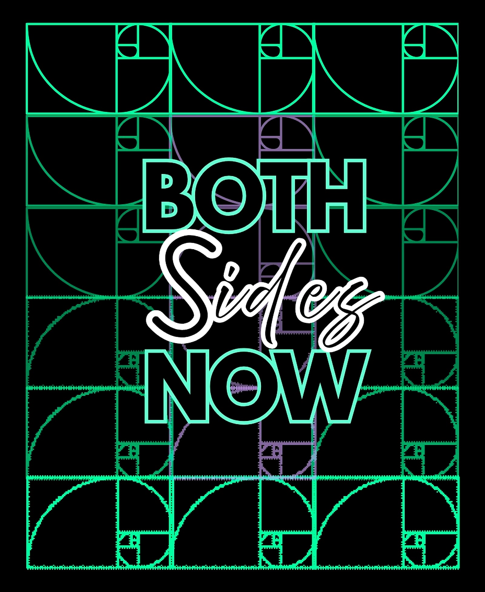 Label art for Both Sides Now: green line art in a deco grid